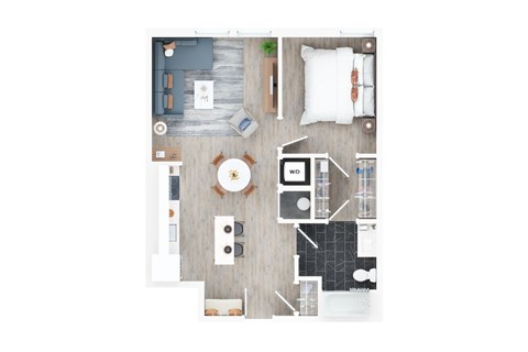Floor plan for 1 bed, 1 bath, 720 sqft